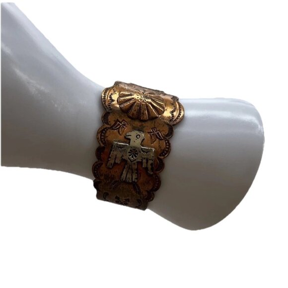 Vintage Native American Navajo Copper Thunderbird eagle Cuff Bracelet Sz 6.5” - Picture 2 of 16